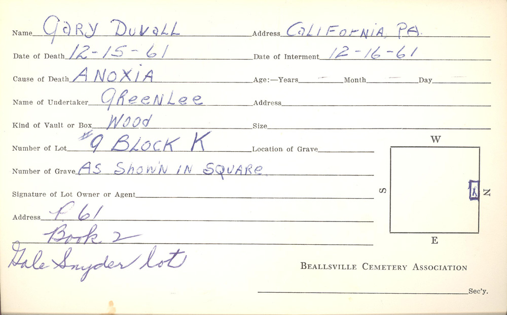 burial card